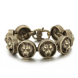 Vintage Tiger Head Round Titanium Bracelet For Men