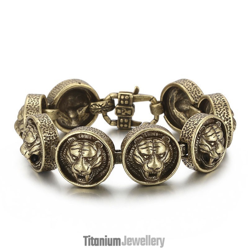 Vintage Tiger Head Round Titanium Bracelet For Men Vintage Tiger Head Round Titanium Bracelet For Men