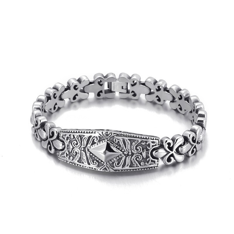 Fashion Flower Bay Brand Diamond-Shaped Titanium Bracelet For Men Fashion Flower Bay Brand Diamond-Shaped Titanium Bracelet For Men