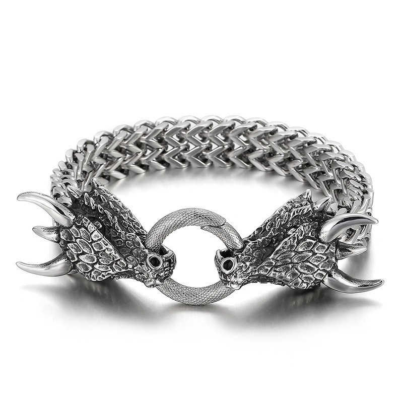 Popular Cool Double Animal Head Braided Men's Titanium Bracelet Popular Cool Double Animal Head Braided Men's Titanium Bracelet