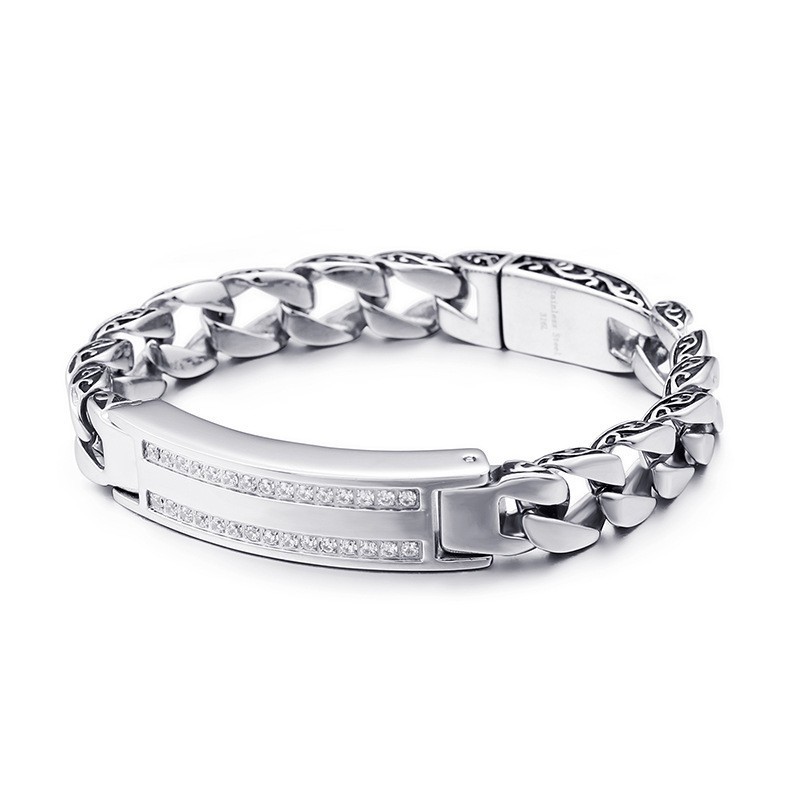 Men's Titanium Vintage Keel Bracelet With White Stones
