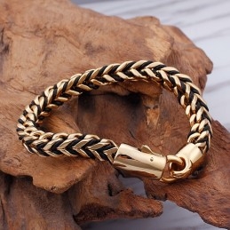 New Wave Retro Leather Braided Rope Titanium Bracelet