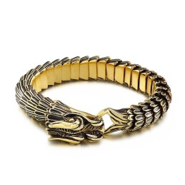 Cool Hip-Hop Street Plating Gold Dragon Titanium Bracelet For Men