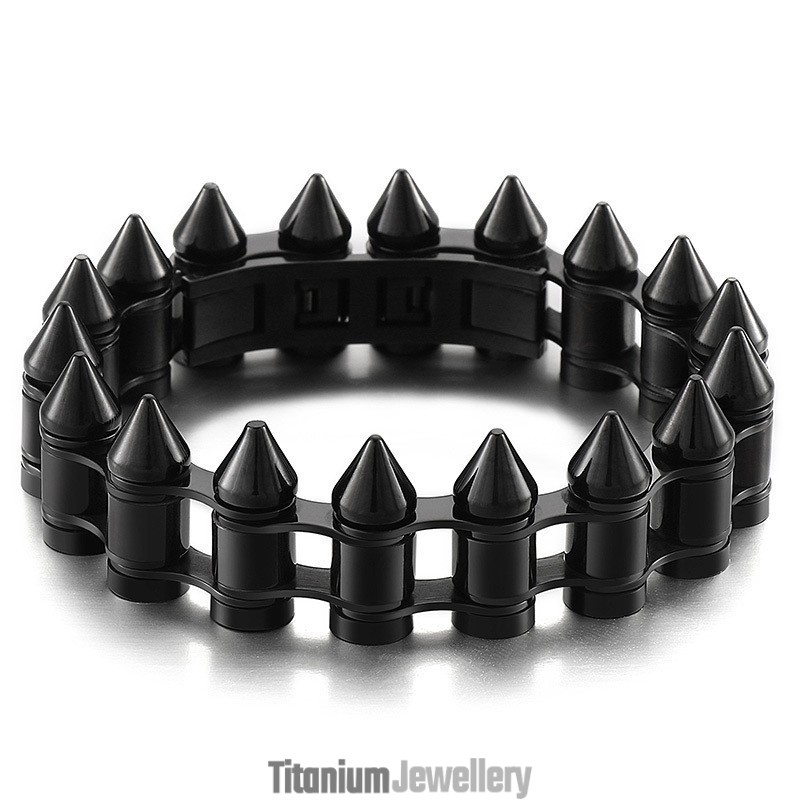 Fashion Bullet Head Men's Titanium Biker Bracelet Fashion Bullet Head Men's Titanium Biker Bracelet