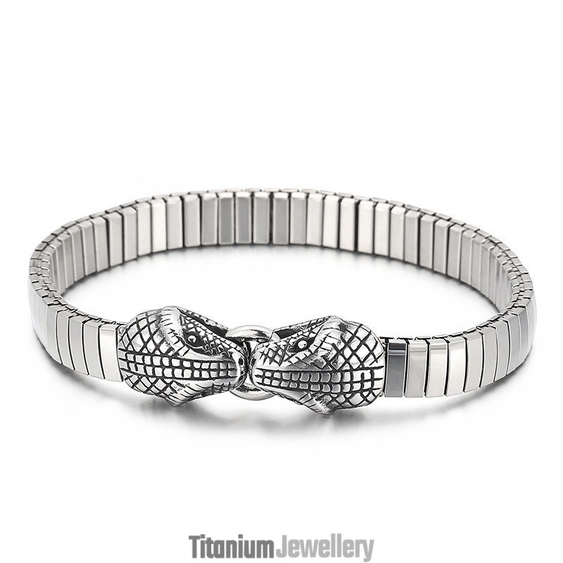 Cool Double Snake Head Chic Style Titanium Bracelet For Men