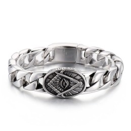 Vintage Chic Style Round Plate Masonic Titanium Bracelet For Men