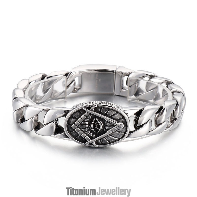 Vintage Chic Style Round Plate Masonic Titanium Bracelet For Men