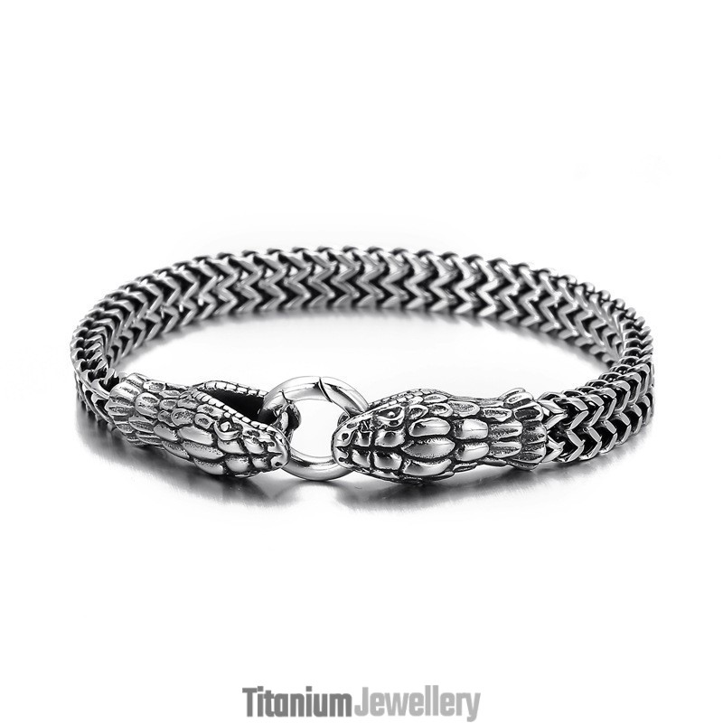 Vintage Cool Fashion Double-Headed Snake Titanium Bracelet For Men Vintage Cool Fashion Double-Headed Snake Titanium Bracelet For Men