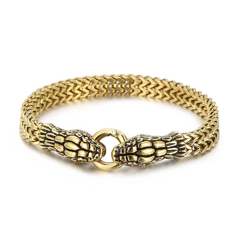 Cool Vintage Chic Style Double-Headed Snake Titanium Bracelet For Men