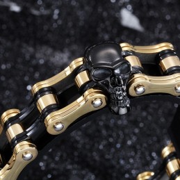 Rock Hip-Hop Electroplated Two-Color Skull Titanium Men's Biker Bracelet