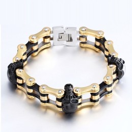 Rock Hip-Hop Electroplated Two-Color Skull Titanium Men's Biker Bracelet