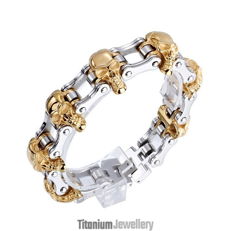 Exaggerated Fashion Skull Plating Titanium Men's Bicycle Bracelet Exaggerated Fashion Skull Plating Titanium Men's Bicycle Bracelet