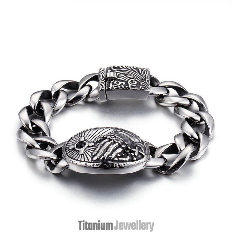 Fashion Cross With Zirconia Curved Titanium Bracelet For Men
