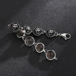 Cool Hip-Hop Style Tiger Head Round Titanium Bracelet For Men