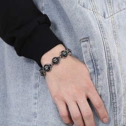 Cool Hip-Hop Style Tiger Head Round Titanium Bracelet For Men