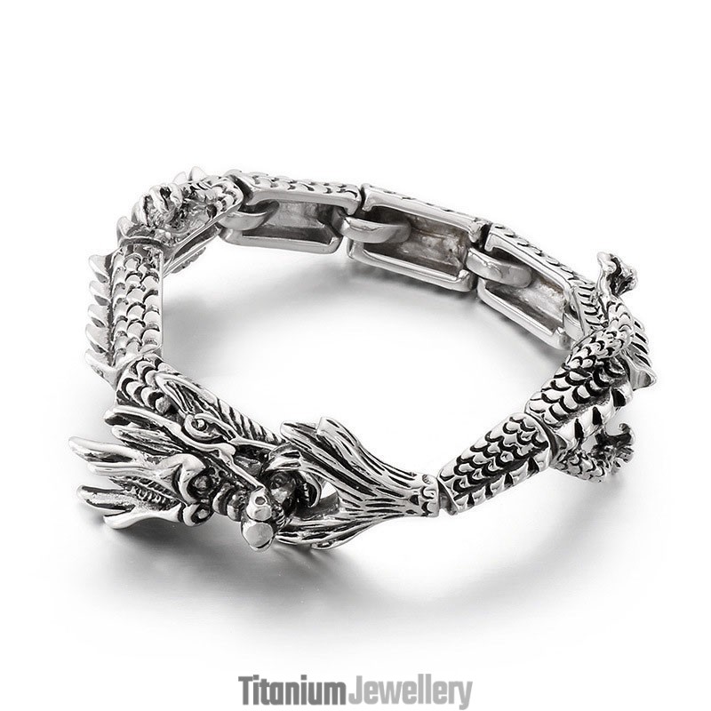 Cool Chic Zodiac Dragon Titanium Bracelet For Men Cool Chic Zodiac Dragon Titanium Bracelet For Men