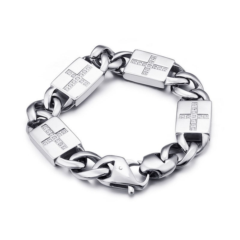 Fashion Rock Hip-Hop Style Cross With Diamonds Titanium Bracelets