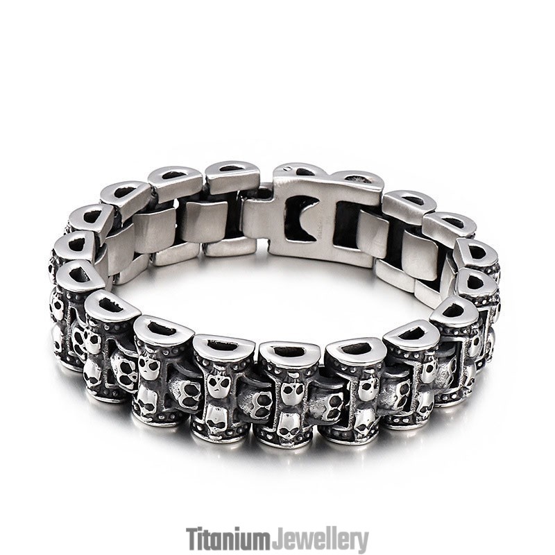 Exaggerated Skull Biker Titanium Bracelet For Men