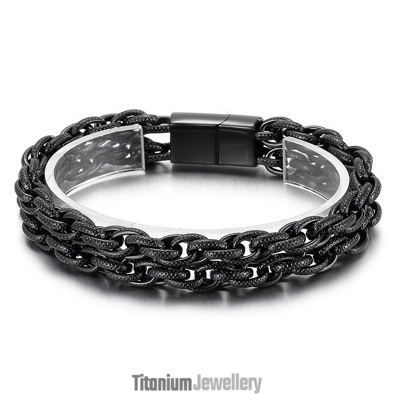 Fashion Black Plated Double Titanium Men's Bracelet