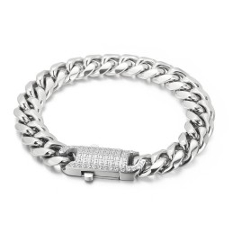 Fashion Street Hip-Hop Style Diamond Set Titanium Bracelet For Men