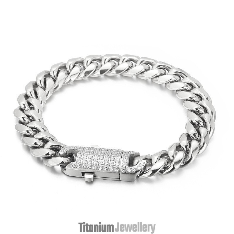 Fashion Street Hip-Hop Style Diamond Set Titanium Bracelet For Men