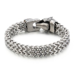 Cool Wolf Head Double Casting Titanium Bracelet For Men