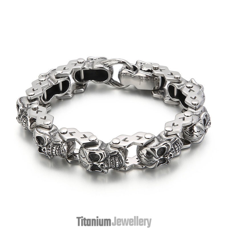 Fashion Chic Floral Skull Men's Titanium Bracelet Fashion Chic Floral Skull Men's Titanium Bracelet