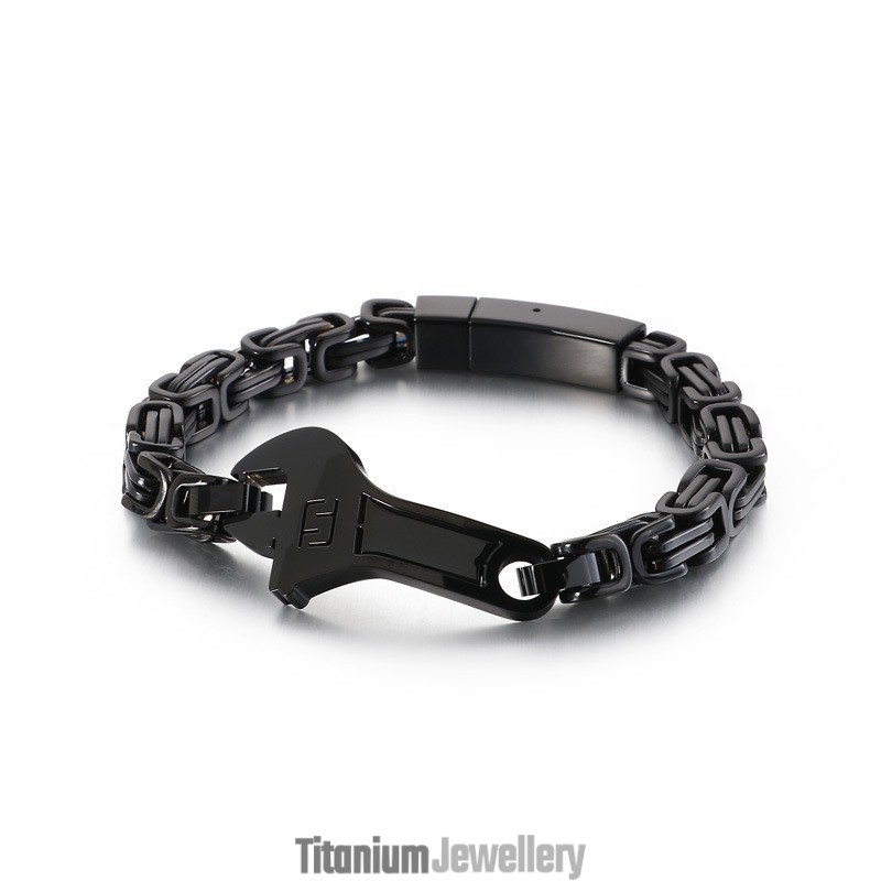 Cool Wrench Back Type Curved Plate Men's Titanium Bracelet