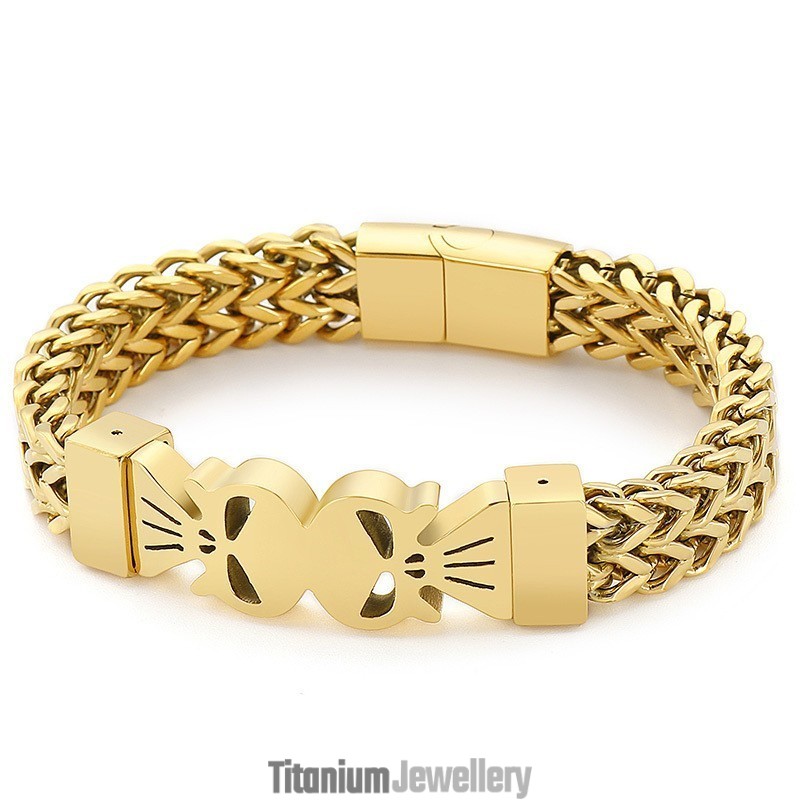 Fashion Hip-Hop Style Double Skull Men's Titanium Woven Bracelet