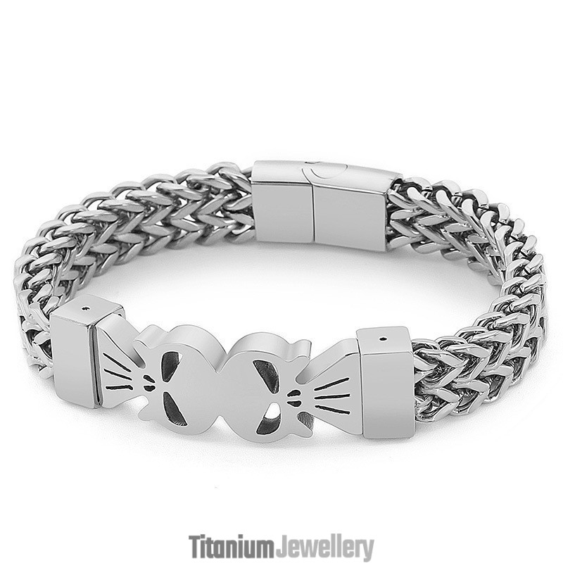 Fashion Hip-Hop Style Double Skull Men's Titanium Woven Bracelet Fashion Hip-Hop Style Double Skull Men's Titanium Woven Bracelet