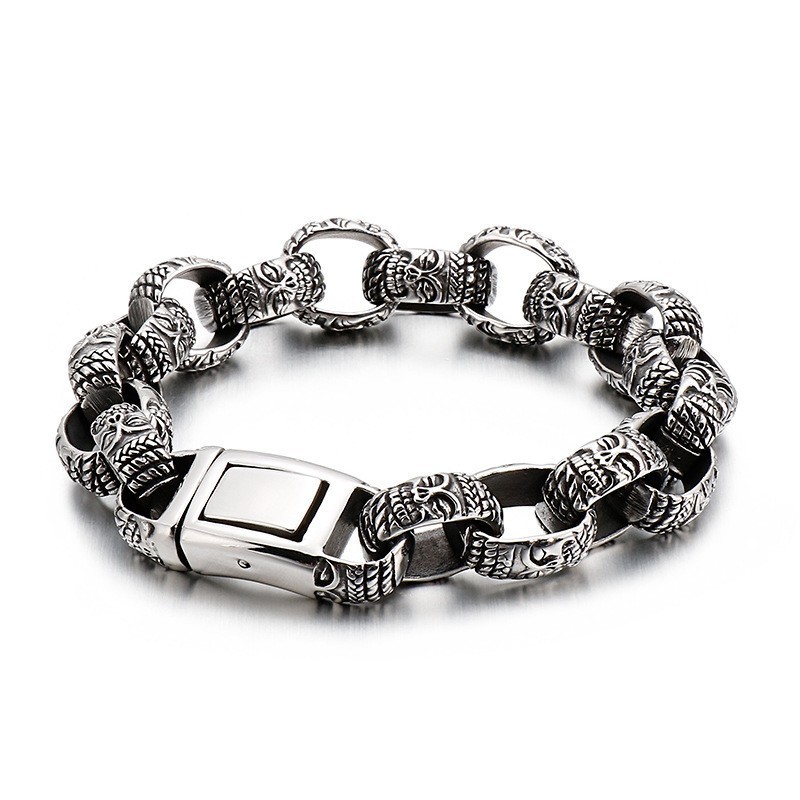 Square Buddha Head Titanium Bracelet For Men