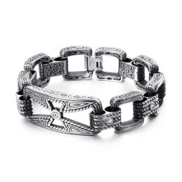 Cool Cross Floral Hollow Titanium Bracelet For Men
