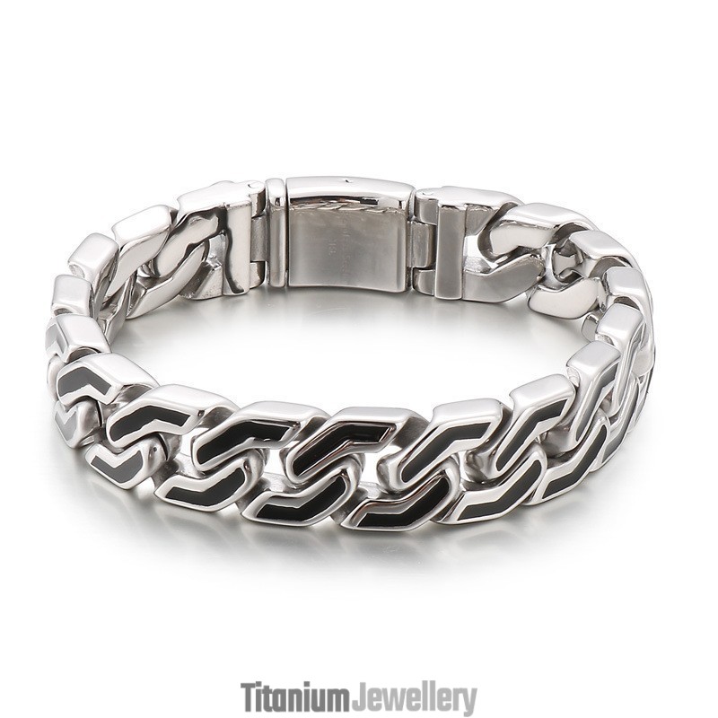 Fashion Black Stripes Chic Style Titanium Bracelet For Men