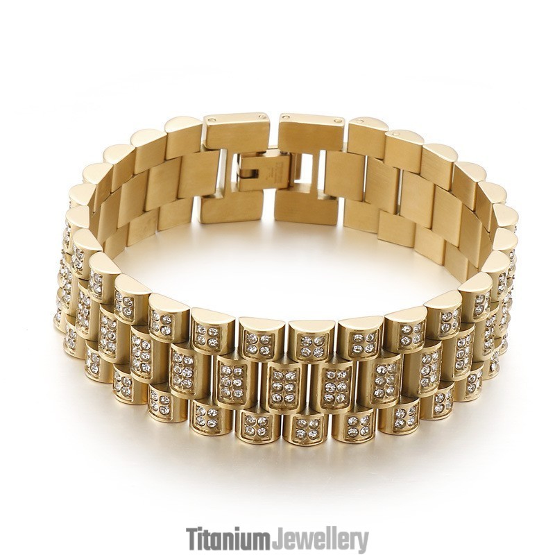 American Hiphop Tank Diamond Set Men's Hip Hop Titanium Bracelet American Hiphop Tank Diamond Set Men's Hip Hop Titanium Bracelet