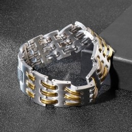 Fashion Men's Titanium Bracelet With Gold Interlocking