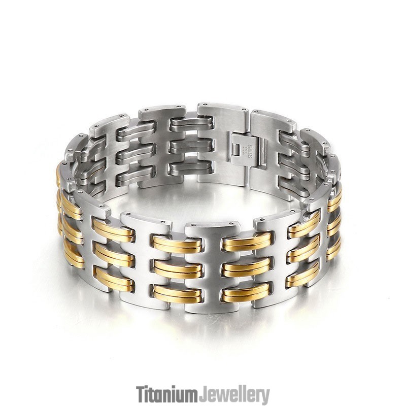 Fashion Men's Titanium Bracelet With Gold Interlocking
