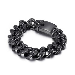 Cool Double Skull Men's Titanium Bracelet