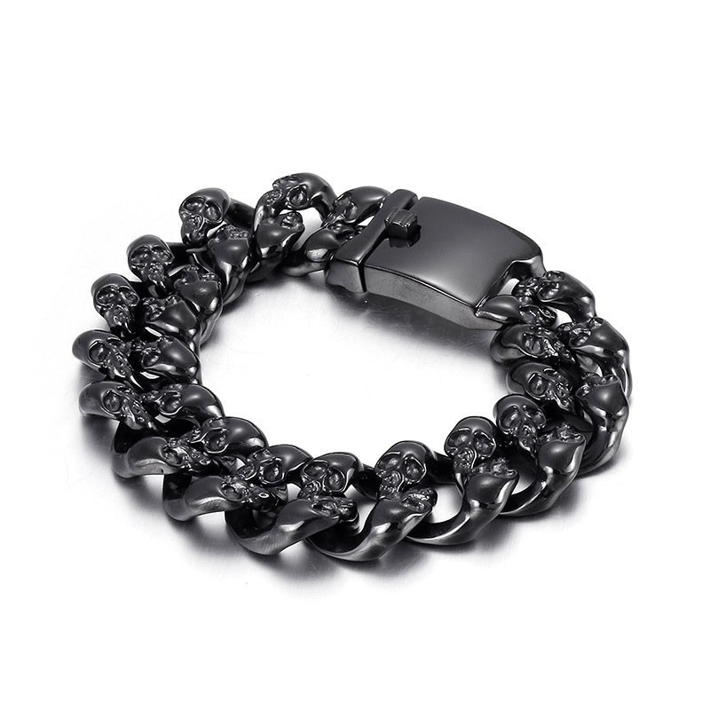 Cool Double Skull Men's Titanium Bracelet Cool Double Skull Men's Titanium Bracelet