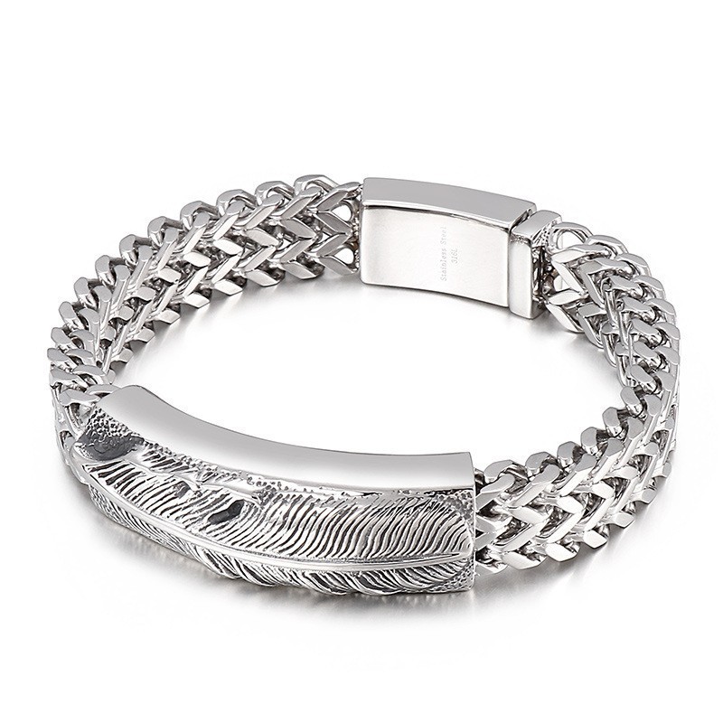Men's Fashion Hip-Hop Feather Titanium Bracelet