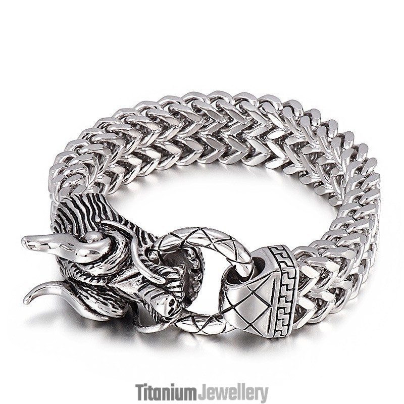 New Cool Men's Titanium Bracelet With Dragon Head