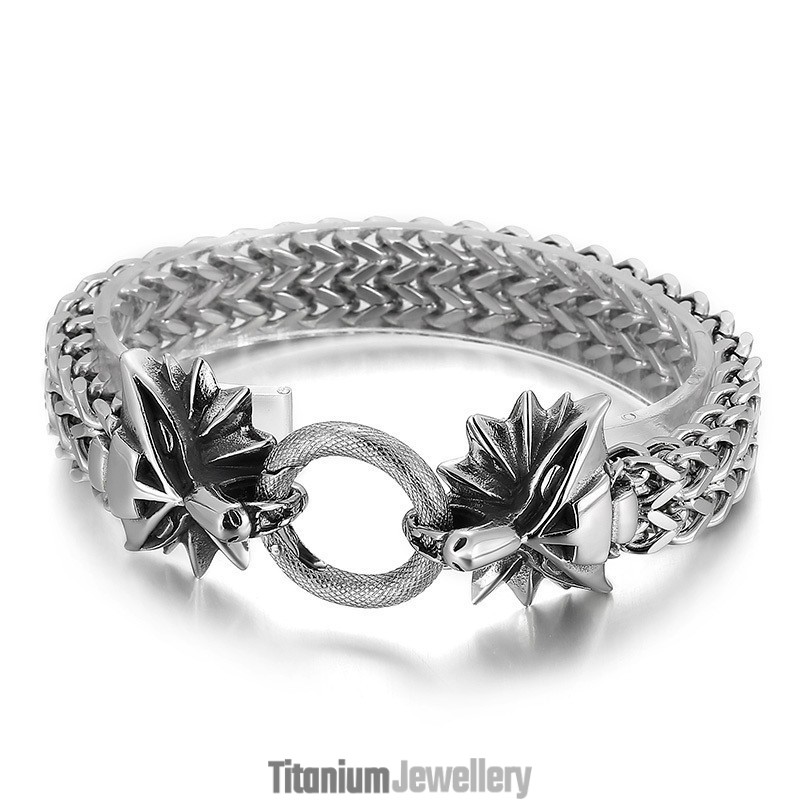 Popular Cool Double Animal Head Braided Titanium Bracelet For Men Popular Cool Double Animal Head Braided Titanium Bracelet For Men