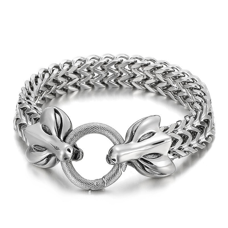 Popular Cool Double Animal Head Braided Men's Titanium Bracelet Popular Cool Double Animal Head Braided Men's Titanium Bracelet