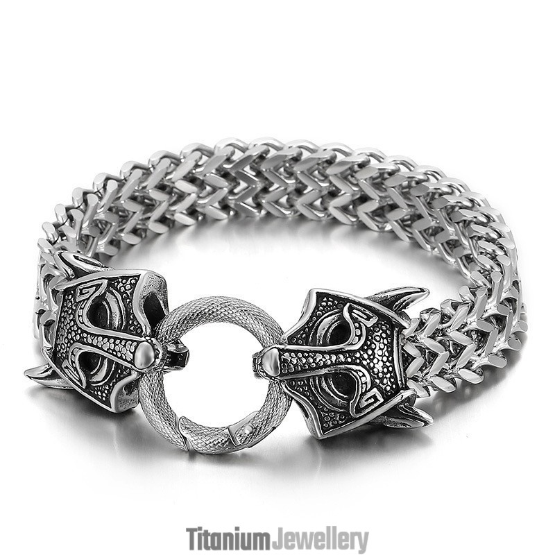 Popular Cool Double Animal Head Braided Men's Titanium Bracelet Popular Cool Double Animal Head Braided Men's Titanium Bracelet