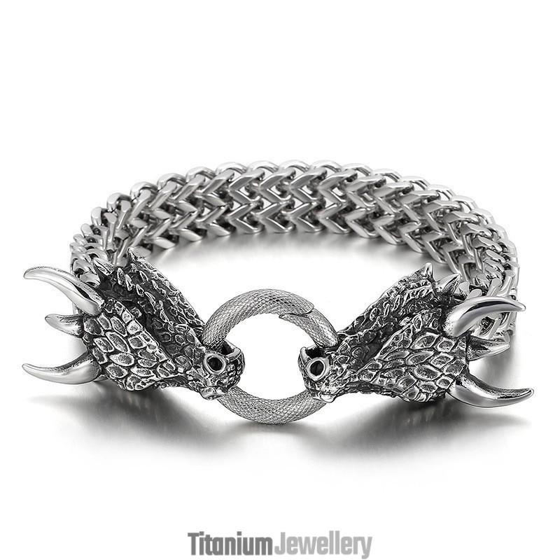 Popular Cool Double Animal Head Braided Men's Titanium Bracelet