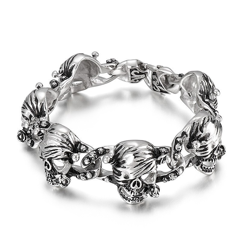 Popular Blackened Skull Men's Titanium Bracelet Popular Blackened Skull Men's Titanium Bracelet