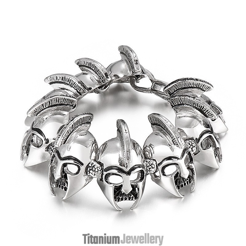 Cool General Warrior Head Titanium Bracelet For Men