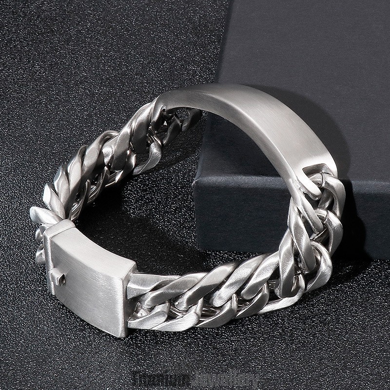 Chic Gothic Rock Style Sand Face Bent Brand Men's Titanium Bracelet