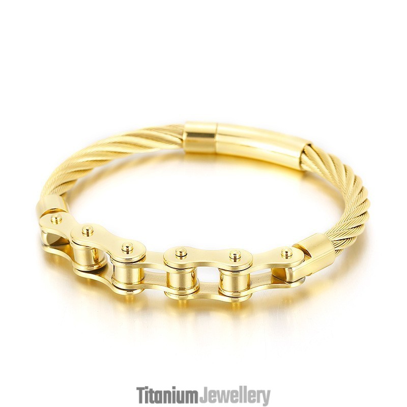 Chic Style Titanium Men And Women Biker Chain Splicing Bracelet Chic Style Titanium Men And Women Biker Chain Splicing Bracelet