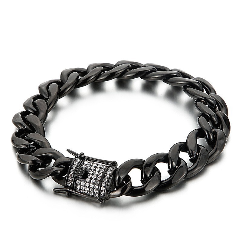 Biker Chain With Diamond Dragon Beard Buckle Bracelet