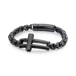 Crucifix Square Black Titanium Chain Bracelet